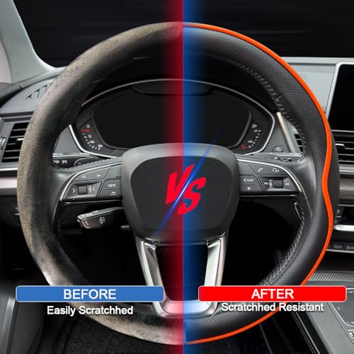 HAOTULE Leather Steering Wheel Cover, with Anti-Slip Stripe Design - Enhanced Grip, Fashion Style, Safe, Non-Slip, Breathable. Upgrade car Interior,Orange - color: Black Orange
