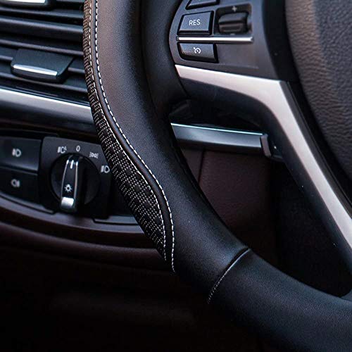 Valleycomfy Leather Steering Wheel Covers Universal 15.75 inch -Breathable, Anti Slip & Odor Free (Black with White Lines,L(15" 1/2-16")) - color: White, size: L(15"1/2-16")