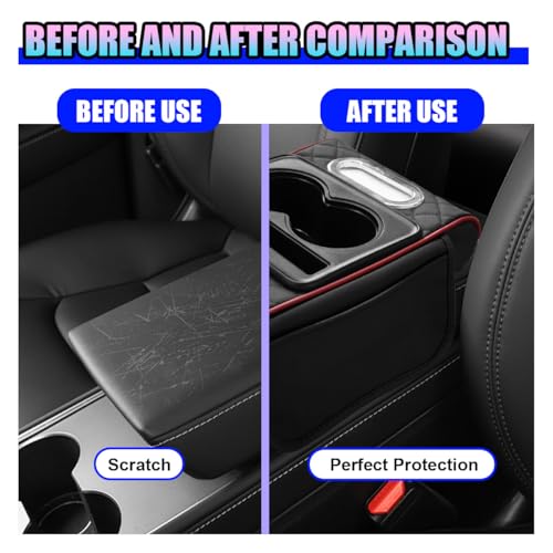 Leather Car Center Console Cover, Universal Automotive Armrest Booster Cushion, Vehicle Middle Console Organizer with 2 Cup Holders, Side Storage Bag, Tissue Box & Phone Slot(BlackRed) - color: BlackRed
