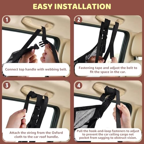 Extra Large Car Ceiling Cargo Net 43.3×27.5 Inch for SUV Minivan Truck Van,Roof Storage Organizer, Overhead Mesh Cargo Holder,Fits Most 4 Handle Vehicles for Road Trip Camping Travel - size: 43.3"×27.5"
