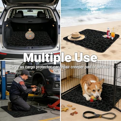 Universal Car Trunk Mat 29" x 39", Black Fashion Leopard All Weather Trunk Protection Cargo Liner, Durable Cargo Mat Rear Trunk Liner, Stylish Vehicle Interior Accessories Suitable for Most Car Models