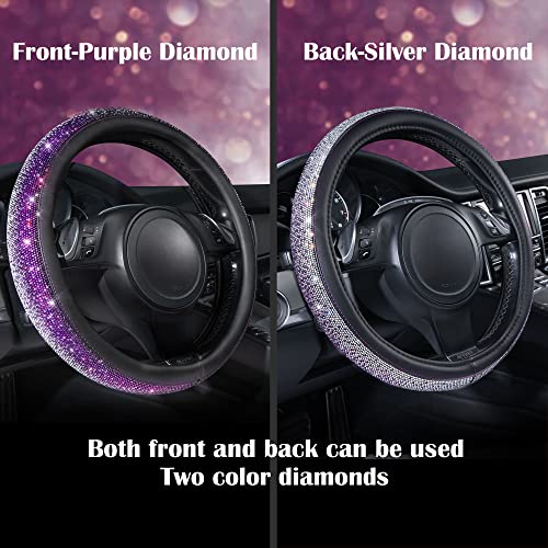 CAR PASS Bling Diamond Leather Steering Wheel Cover, Bling Sparkly Crystal Glitter Rhinestones Universal Fit 14" 1/2-15" Car Wheel Protector for Women Girl Fit Suvs,Vans,Sedans,Trucks, Purple Silver - color: Violet Silver Diamond