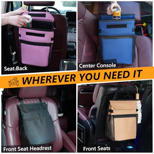 Car Trash Can with Lid, 100% Leak-Proof Removable Liner, Collapsible Automotive Garbage Bin & Organizer with Storage Pockets, Universal Fit for SUV, Truck, RV (Black) - color: Black