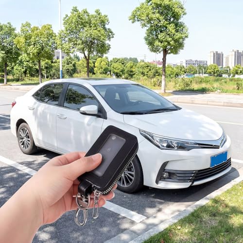 Car Key Case, Universal Leather Key Fob Holder with Metal Hook & Window for Cars Keychain, Remote Keys Fobs