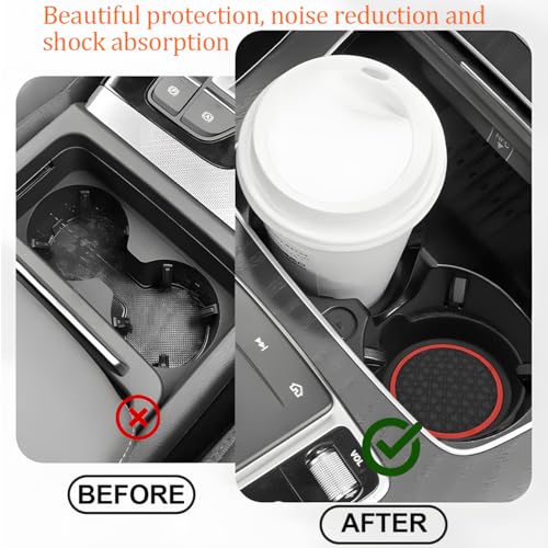 2PCS Car Cup Holder Coaster, Silicone Non-Slip Vehicle Cup Recessed Mats, Waterproof & Sift-Proof Automotive Interior Insulation Drink Insert Pads, Universal Fit (Red/Black) - color: Red/Black