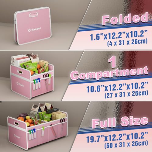 K KNODEL Car Trunk Organizer, Foldable Organizer for Car, Automotive Consoles & Organizers, Storage with Reinforced Handles (Small, Pink)