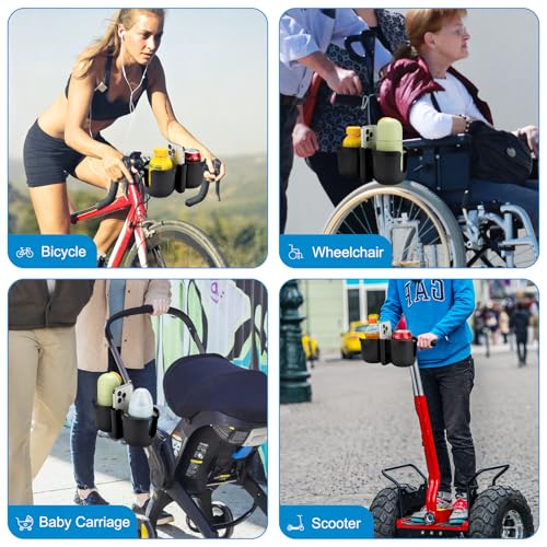 Accmor Stroller Cup Holder with Phone Holder, Bike Cup Holder, Universal Cup Holder for Uppababy Nuna Doona Strollers, 2-in-1 Cup Holder for Walker, Wheelchair, Scooter - color: Double Holder-Other Shape