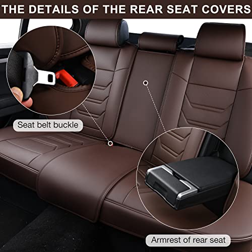 TIEHESYT Coffee Car Seat Covers Full Set, Breathable Leather Automotive Front and Rear Seat Covers with Headrest, Car Seat Protectors Full Set, Compatible with Most Vehicles, SUV - color: Coffee, size: Front Pair and Rear