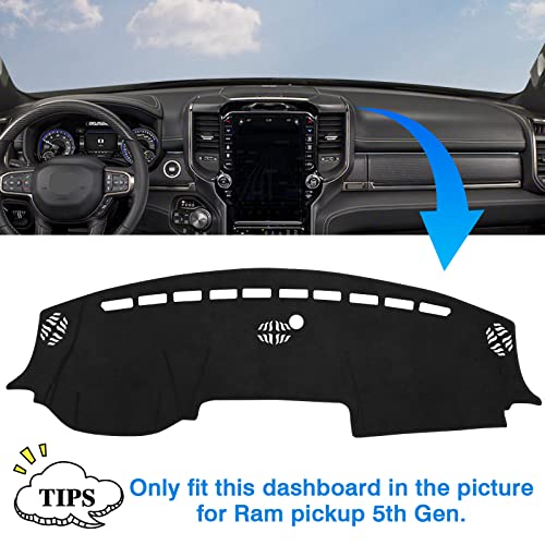 Autorder Dashboard Cover Mat for 2019-2023 2024 2025 2026 Dodge Ram 1500 2500 3500 Accessories Dash Cover Flannel Dash Mat Sunshade Glare UV Rays Protector Black - size: 2019-2026 Dodge Ram