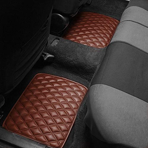 FH Group Luxury Universal Car Floor Mats - Brown PU Leather Diamond Design - Universal Fit Heavy Duty Non-Slip Mats for Sedan, SUV, Truck - color: Brown