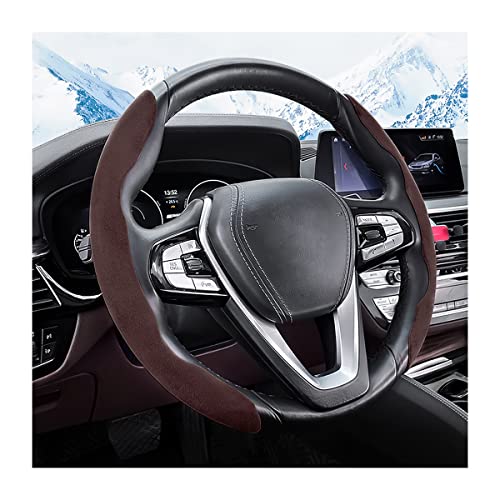 Car Steering Wheel Cover, Microfiber Suede Leather and Carbon Fiber Double Sided Design, Warm in Winter and Cool in Summer, Breathable Non Slip Segmented Protector for Most Cars (Turn Fur/Coffee) - color: Turn Fur/Coffee