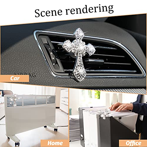 Frienda Bling Car Air Vent Clip Crystal Cross Rhinestone Vehicle Air Conditioner Outlet Vent Charm Car Bling Accessories for Women Wheels Interior Decoration(Silver)