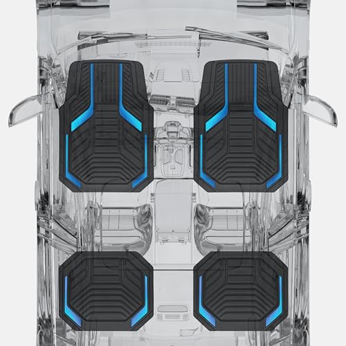 PIC AUTO Heavy Duty Rubber Floor Mats, Blue Aluminum Film Car Mats Set, Front and Rear Car Mats with Anti-Slip Backing, All Weather Protection, Trim-to-Fit for Automotive SUV, Sedan, Van - color: Blue