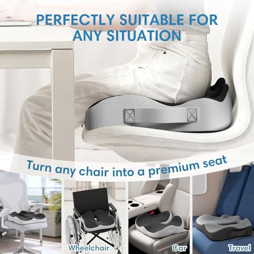 Memory Foam Seat Cushion for Office Chairs, Car Seat, Wheelchair, Desk Chair Pad - Extra Large Ergonomic Sciatica Coccyx & Tailbone Pain Relief Back Support Pillow for Long Sitting & Driving