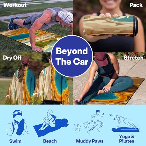 2 Pack Car Seat Towel Covers, Sweat Protector for Front Seats, Premium Thickened Microfiber with Tribal Sea Turtle, Breathable & Quick Dry, Slip-on Headrest Pocket for Gym, Beach, Running, Hot Spring - color: Hot Spring