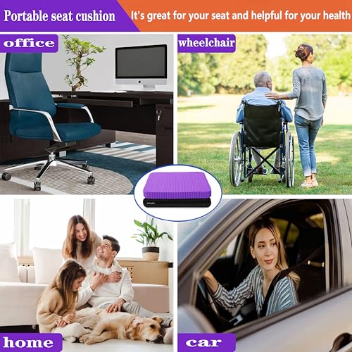 Innovative Gel Seat Cushion for Long Sitting, Soft and Breathable, Seat Cushion for Back, Sciatica, Hip, Tailbone Pain Relief, Used for The Office, Wheelchair, Recliner, Car, Stadium, Kayak.(PĂșrpura)