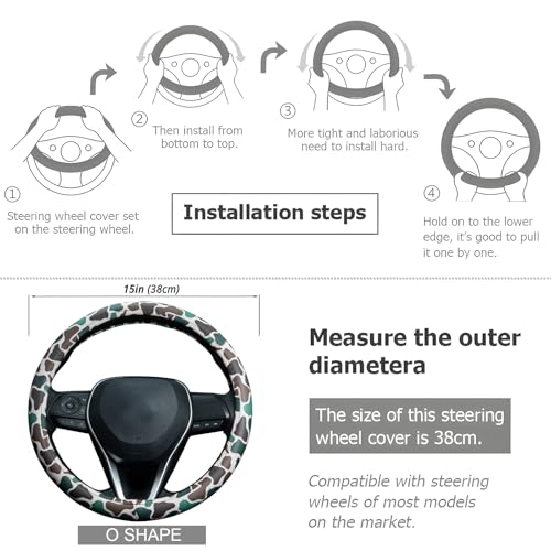Army Dark Camo Steering Wheel Cover Auto Leather Steering Wheel Protector, Anti-Slip, Breathable, Absorbing Sweat, Universal Camo Car Accessories 14.5–15 inch,Fit for Most Car, Trucks, SUV - style: Army Dark Camo