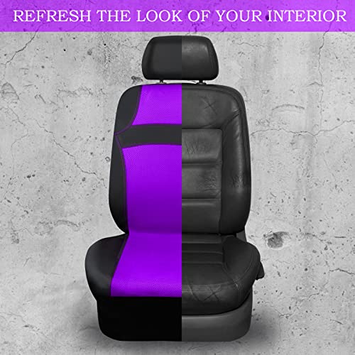 CAR PASS Rainbow Universal Fit 3D Air Mesh Car Seat Cover Full Set with 4Pcs Waterproof Car Floor Mats Universal Fit Automotive Interior Covers for Trucks,Vans,SUV Combo Set (Black and Purple)