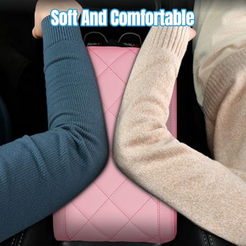 Hovom Car Center Console Armrest Pillow, 12.6"×7.87"×1.97" Leather Arm Rest Cover for Cars, Soft Comfortable Auto Armrest Cushion Pad, Vehicle Middle Console Cover, Car Accessories (Pink) - color: Pink