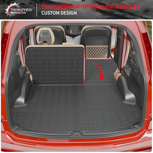 Cargo Liner Compatible with 2021-2023 Hyundai Santa Fe 5 Seats Trunk Liner Cargo Mat TPE All Weather Back Seat Cover Protector 2022 Santa Fe Accessories (Trunk Mat+Backrest Mats) - style: For Hyundai Santa Fe | 2021-2023