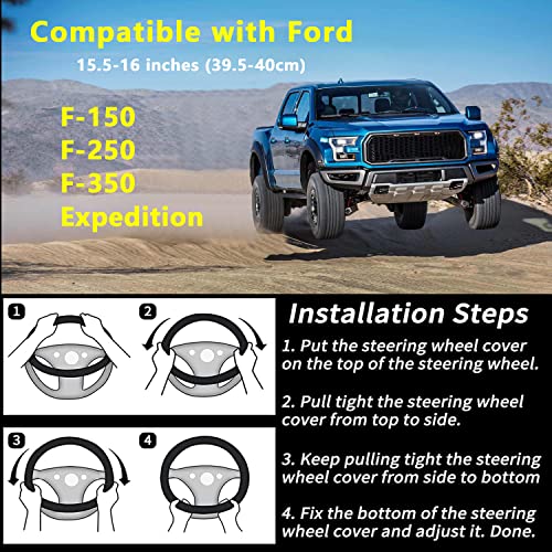 Leather Steering Wheel Cover for Ford F150 F250 F350, 15.5-16 inches Car Steering Wheel Cover with Anti-Slip Massage Particle (Black) - color: Black