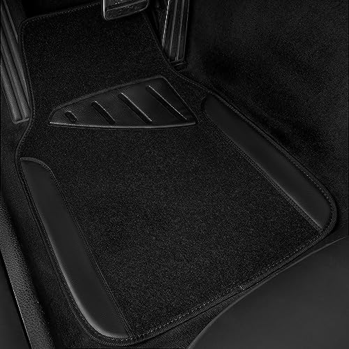 CAR PASS Waterproof Universal Fit Car Floor Mats, Faux Leather Car Carpet Mats, Black Car Mats with Anti-Slip Nibbs Backing & Driver Heel Pad Fit for SUV,Vans,sedans, Trucks,Set of 4pcs(All Black) - color: All Black