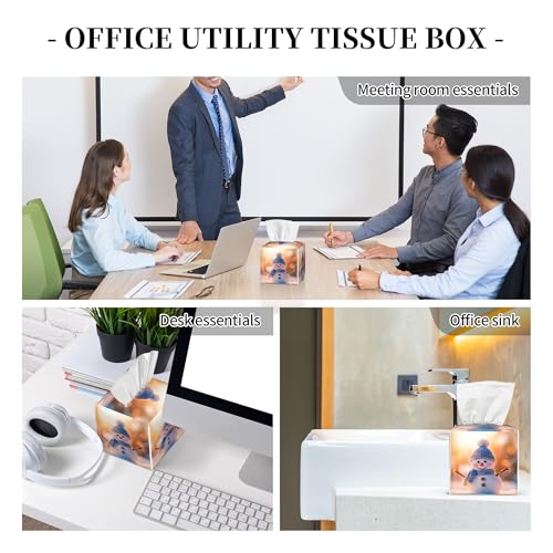 Cute Christmas Snowman Tissue Box Cover Square,Winter Christmas Snowman Tissue Box Holder Waterproof Leather Facial Paper Organizer Dispenser for Bathroom Home Car Nightstand Vanity Desk - color: Color-24