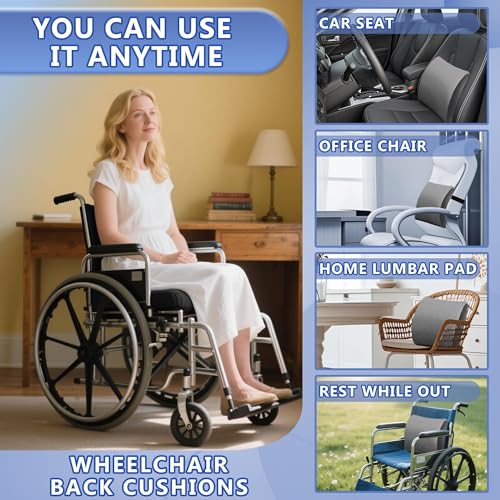 SPRING SEAON Lumbar Support Pillow Comfortable Cooling Fabric Back Cushion with Adjustable Shoulder Straps Back Support for Wheelchair Office and Car