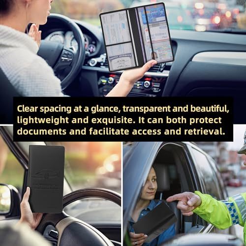Premium Car Registration & Insurance Card Holder with Magnetic Closure & Clear Pockets, Glove Box Organizer for Documents, Driver's License (Black) - color: black