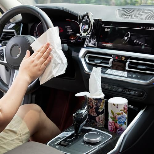 Facial Tissue Cylinder Holder with Cap, Travel Tissue Tubes Box Container, Suitable for Car Cup Holder (4 Pack, 200 Sheets) - style: Roses