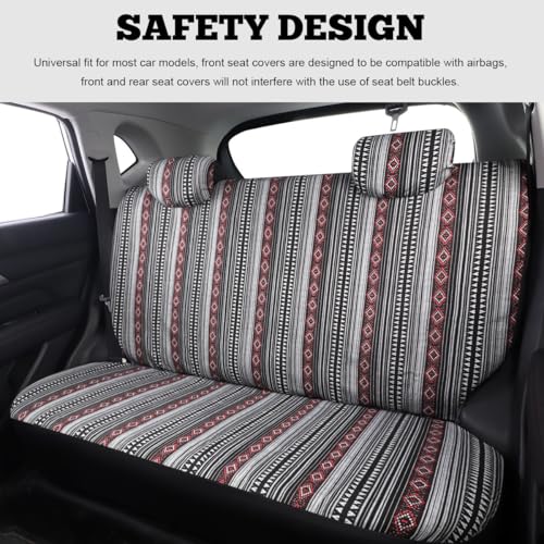9PCS Baja Saddle Blanket Car Seat Covers, Front Set Breathable Washable Seat Covers with Seatbelt Pad, Striped Woven Cloth Airbag Compatible Seats Protector for Most Vehicles (Black White Red) - color: Black White Red