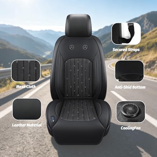 Cooling Car Seat Cover with 2 Powerful Turbo Fans,12V-24V Ventilated Cooling Car Seat Cushion,3-Speed Adjustable Breathable Cooling Seat Cover for Car SUV Truck Universal Fit (Black) - color: BLACK