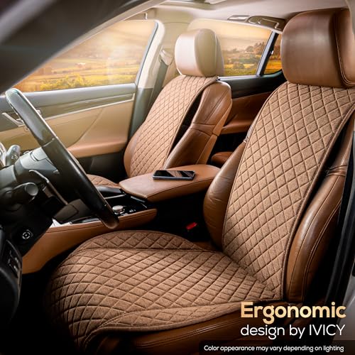 IVICY Faux Linen Front Car Seat Cover – Non-Slip Bucket Seat Protector for Most Cars, SUVs, Vans & Trucks – 1 Seat Cover, Machine Washable, Side-Airbag Friendly, Light Brown - color: BROWN WS LN