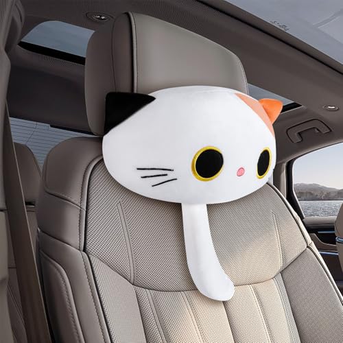 Cat Car Headrest Pillow Cartoon Car Seat Pillow Cat Neck Support Plush Cushion for Driving Seat (2 pcs) - color: Black/White/Orange