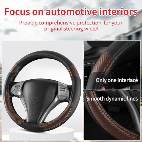 Non-Slip Car Nappa Leather Steering Wheel Cover,Universal Car Accessories Women Men Fit 14" 1/2-15" Suvs/Vans/Sedans/Cars/Trucks,Brown - color: Black Brown