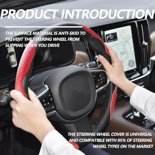 2pcs Universal Fit Carbon Fiber Steering Wheel Cover, Anti-Skid Steering Wheel Cover/Segmented Steering Wheel Protector/Car Interior Accessories (red) - color: red