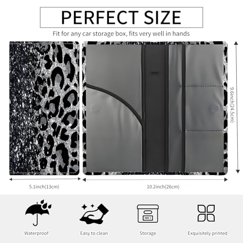 Premium Car Registration and Insurance Card Holder, Cute PU Leather Car Document Holder, Vehicle Glove Box Car Organizer with Magnetic Closure for Driver License, Cards Grey Glittery Leopard - color: Grey Glittery Leopard