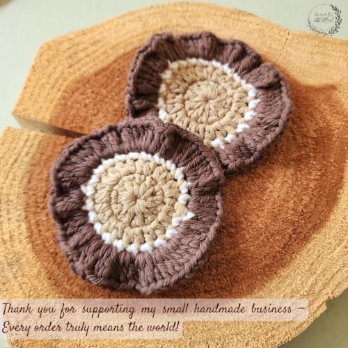Cotton Crotchet Ruffled Flower Coaster Set (Warm Mocha) - color: Warm Mocha