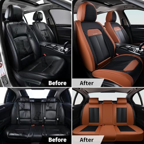 Car Seat Covers Front Set, Black Car Seat Cover, Breathable Premium Leather Seat Covers, Automotive Vehicle Seat Covers for Cars Trucks Vans SUVs Sedans (Brown&Black) - color: Brown&Black, size: Frontpair
