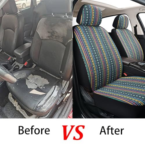 Baja Saddle Blanket Car Seat Covers, Boho Striped Woven Front Seat Protectors, Breathable & Washable Interior Covers, Universal Fit for Most Cars SUVs Trucks, Airbag Compatible, Green, 8 pcs. - color: GREEN
