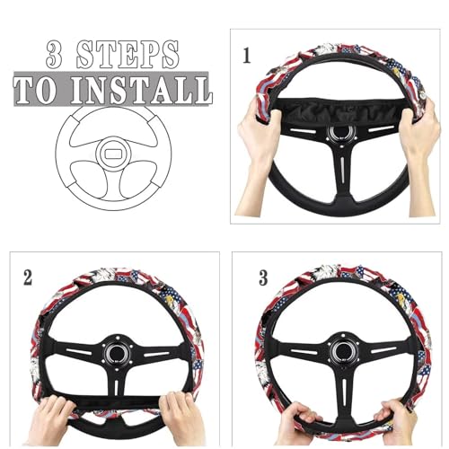 AFPANQZ Car Steering Wheel Cover Sweat Absorption Safe Driving, American Eagle Print Anti-Slip Steering Wheel Protector No Smell Fashion Machine Washable Universal - color: American Eagle Print
