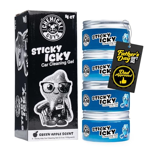 Chemical Guys Sticky Icky Car Cleaning Gel, Green Apple, Interior Car Cleaner, Reusable Automotive Crevice & Interior Dust Cleaner for Air Vents, Consoles, Cup Holders & Keyboards, 4 Pack (100g Each) - size: 3.5 Ounce (Pack of 4), style: Green Apple