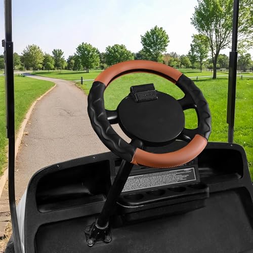 10L0L 13 Inch Golf Cart Steering Wheel Covers for EZGO TXT&RXV 1994-up, Upgraded Microfiber Anti-Slip Steering Wheel Cover with Pu Leather - color: Brown