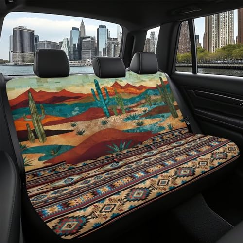 WELLFLYHOM Tribal Cactus Car Seat Cover Rear Bench Seat Covers for Truck SUV Aztec Universal Fit Car Accessories Auto Bench Seat Cover - color: Tribal Cactus