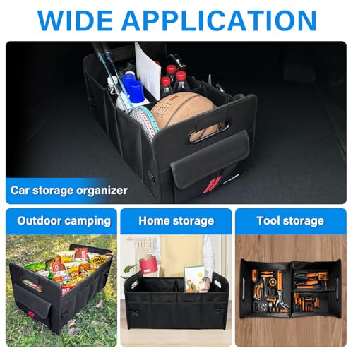 Car Trunk Organizer for Dodge Charger Durango Challenger Collapsible 2 Compartment Automotive Storage Box with Handle Non Slip Bottom Sturdy Side Walls for Dodge Accessories (Red)