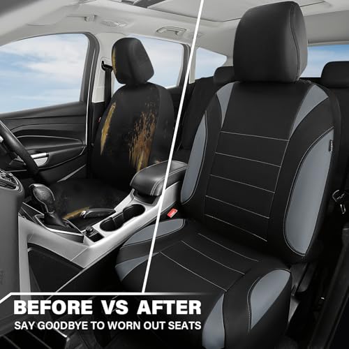 CAR PASS Waterproof Car Seat Covers Front Seats Only with 5mm Composite EVA, Neoprene Car Seat Cover with Separate Headrest Cover, Quick Setup Universal Fit for Car SUV Trucks,Airbag Compatible(Gray
