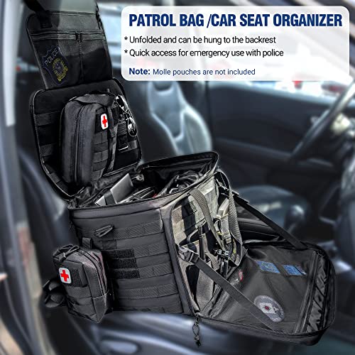 Golkcurx Patrol Bag for Law Enforcement Police Gear, Water-resistant Front Seat Organizer with Adjustable Modular Interior & MOLLE System, Heavy Duty Duty Bag for Patrol Officers Security, Black