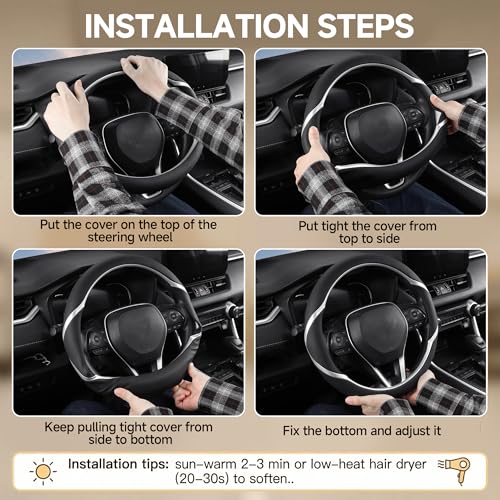 Customized Auto Car Steering Wheel Cover for Toyota RAV4 LE XLE Limited Hybrid 1996-2025 2026, Black+Silver - color: A-Black+Silver