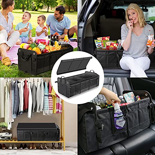 Car Trunk Organizer with Lid & Removable Leakproof Cooler Bag,Foldable Cover,Large Trunk Organizers,Multi-Compartment Collapsible Cargo Storage Organizer for SUV,Van,Truck,Sedan(3 Compartments,Black) - size: Three Compartment