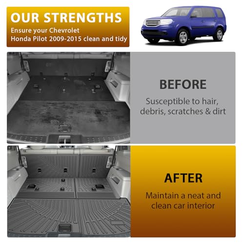 Powerty Cargo Mats with Backrest Mat for Honda Pilot 2009-2015 Accessories, All Weather TPE Cargo Trunk Liners with Seat Back Mat Replacement for Pilot (Trunk Mat+Backrest Mat) - size: Cargo+Backrest Mat|For|09-15|Honda Pilot